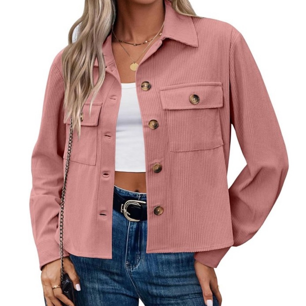 Pink Corduroy Women's Drop Shoulder Jacket (XS)